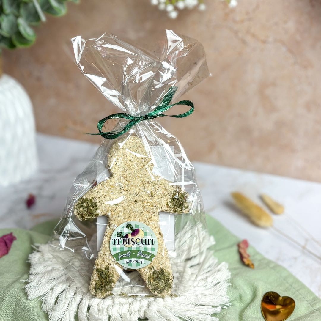 Friandise pour cheval en surpoids dans son sachet – TI’BISCUIT-SURPOIDS au navet et persil bio – format individuel sans sucre ajouté